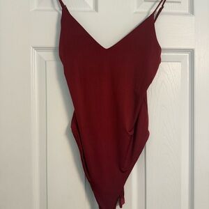 Fashion Nova Deep Red V-Neck body suit